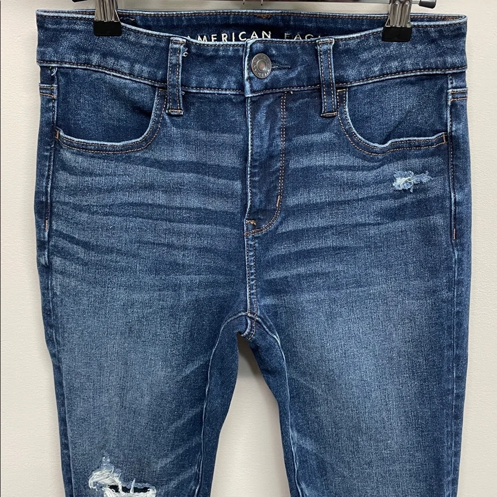 NWOT American Eagle The Dream Jean Hi Rise Jegging Distressed Hem 4